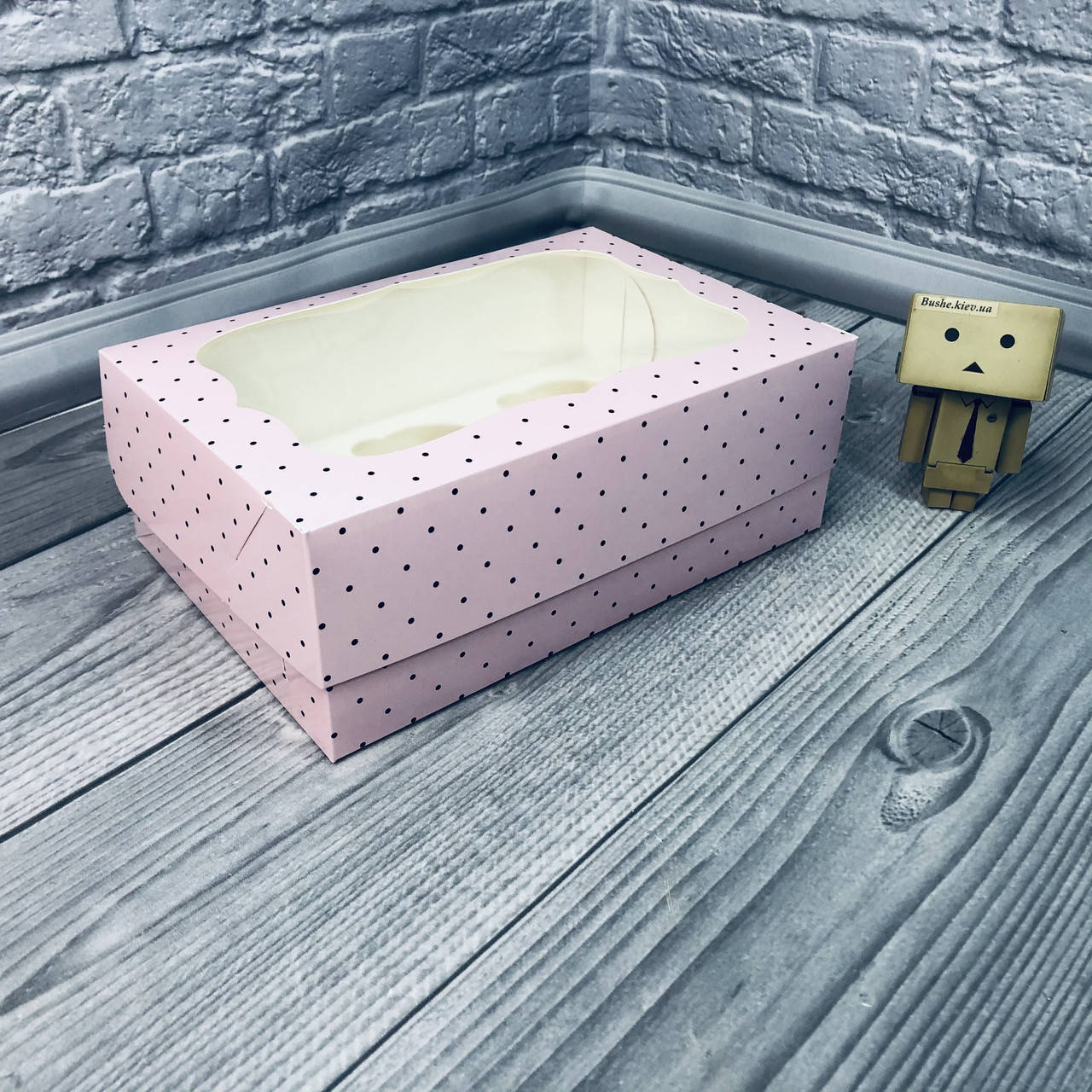 

*10 шт* / Коробка для 6-ти кексов / 250х170х90 мм / печать-Стиль / окно-обычн / лк, Пудра