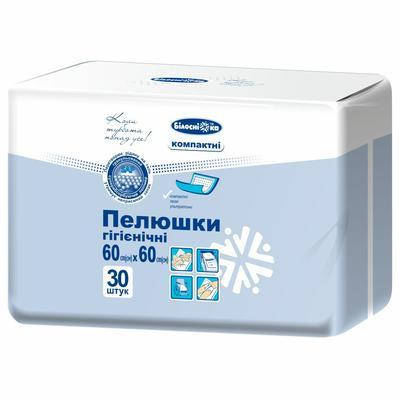

Пеленки гигиенические 60см х 60см, ТМ "Белоснежка" КОМПАКТНЫЕ №30