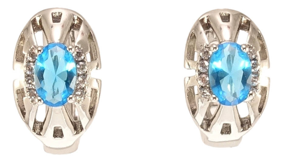 

Серьги Xuping Родий колечки "Овалы с голубыми кристаллами и резным узором"