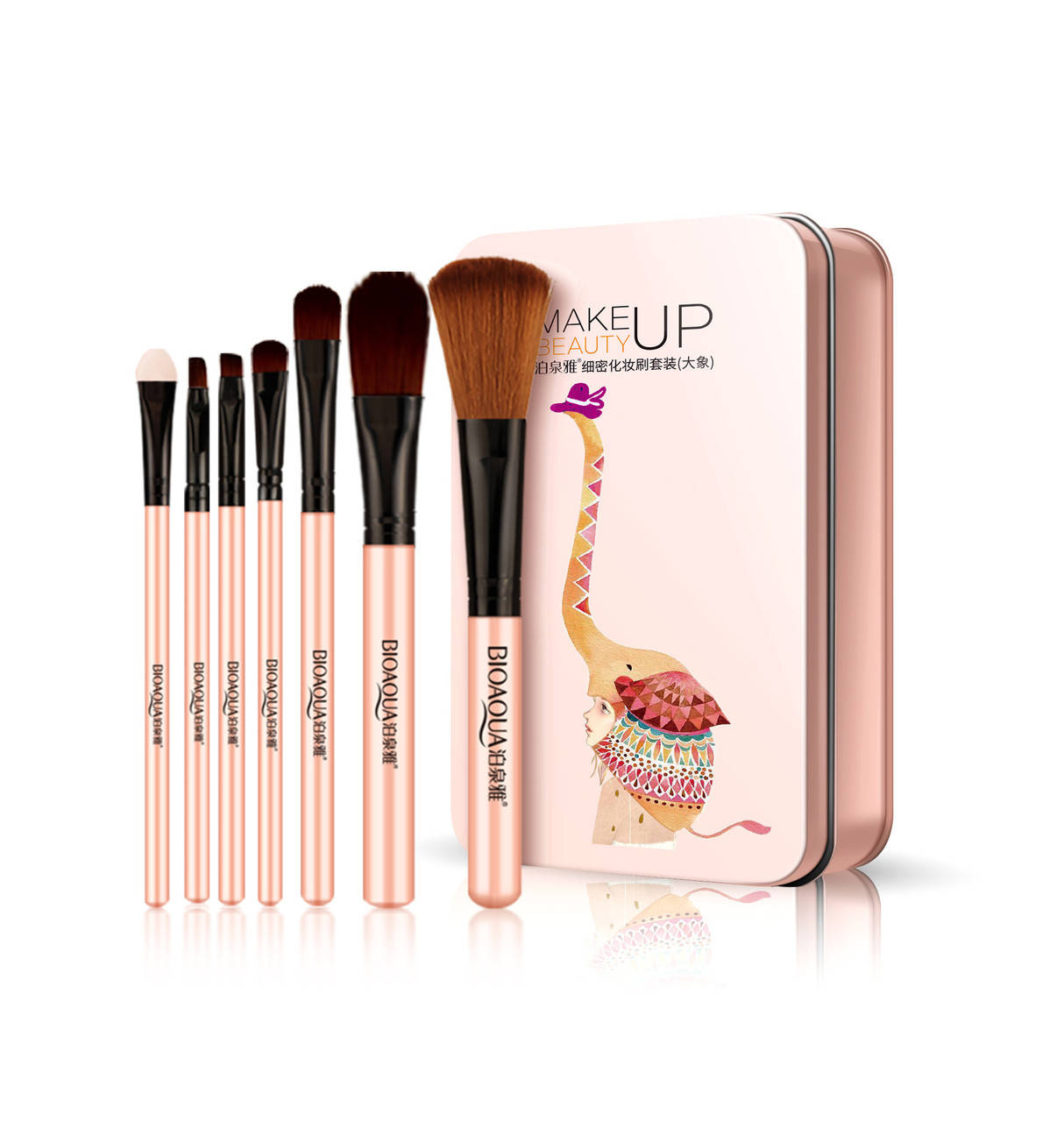 

Набор кистей в металлической коробке BIOAQUA makeup brush set peach (7шт)