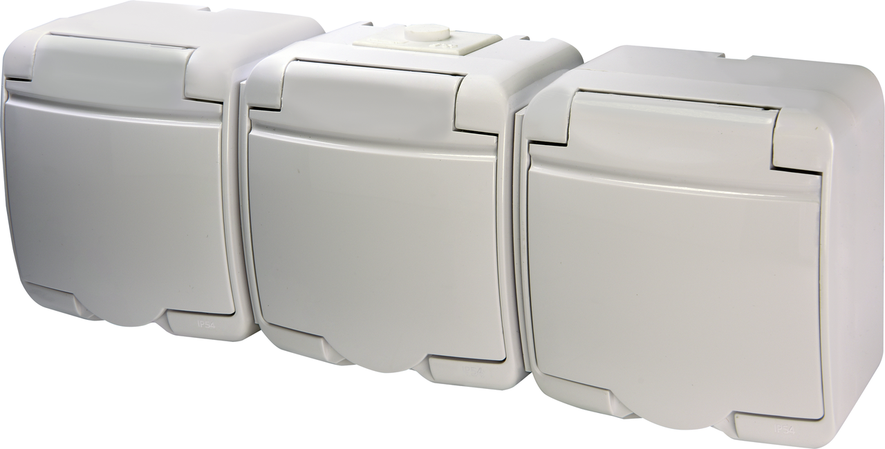 

Розетка із заземлюючим контактом з кришкою 3-а ETI IP54 RHE-3s 4668023 біла