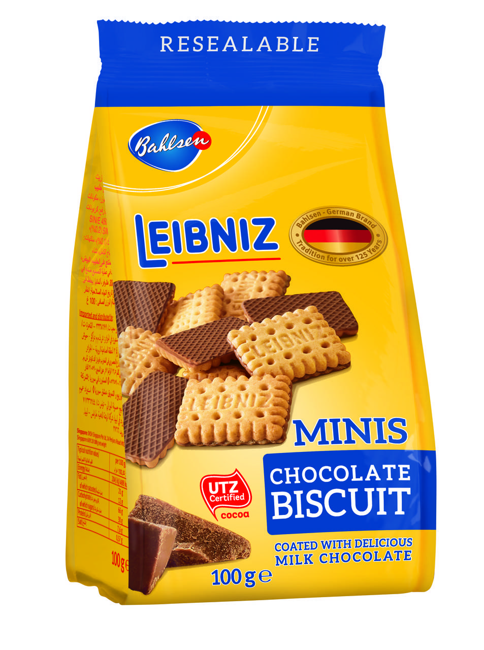 

Печенье Bahlsen Leibniz Лейбниц Минис Чоко с шоколадом 100гр 21шт в упаковке