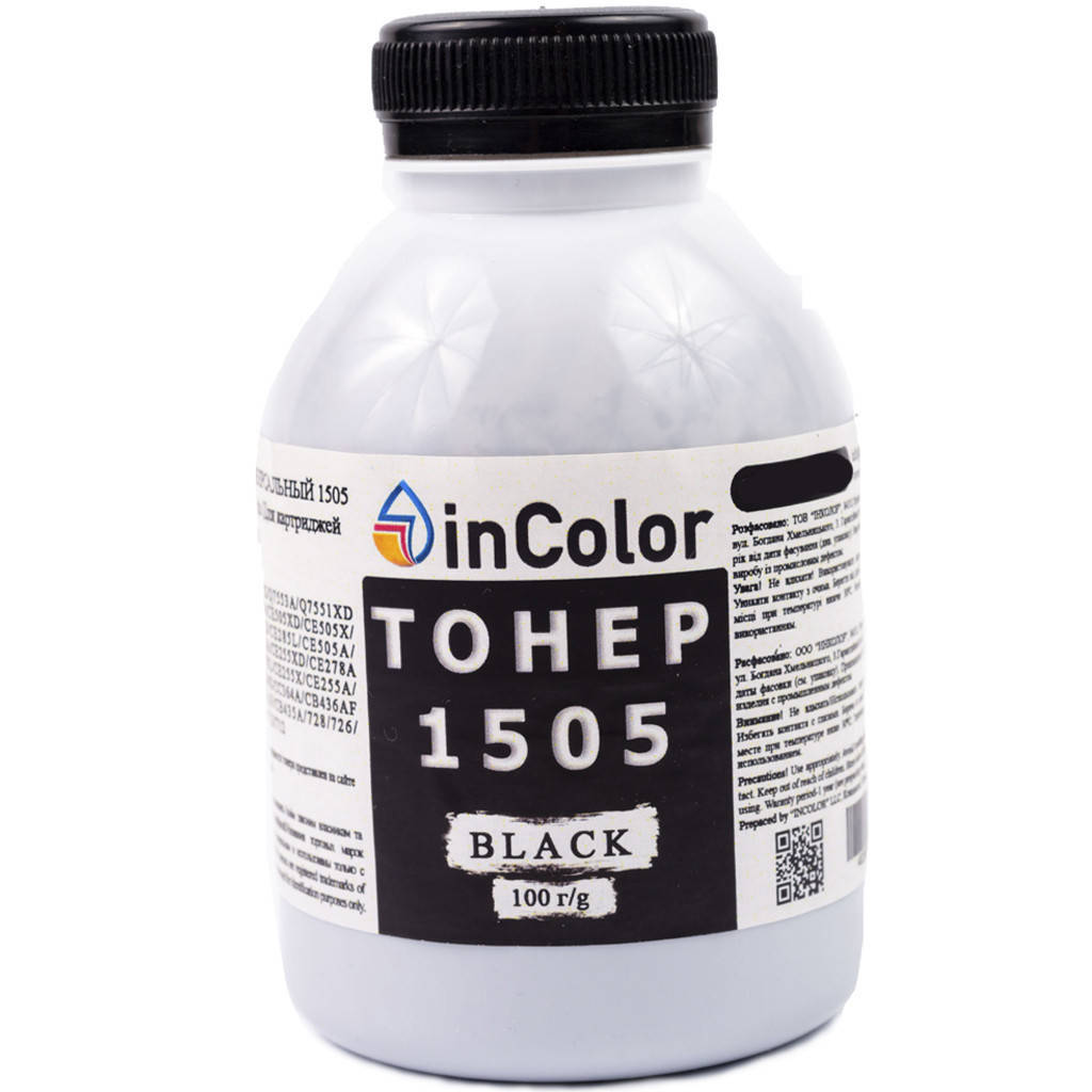 

Тонер inColor для HP LJ 1005/1505/Canon LBP-2900/3000 100 г Черный (t1505100)
