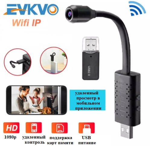 

Мини-камера IpCam EKVO USB (WiFi) IP (удаленный просмотр) - ОРИГИНАЛ!, Черный