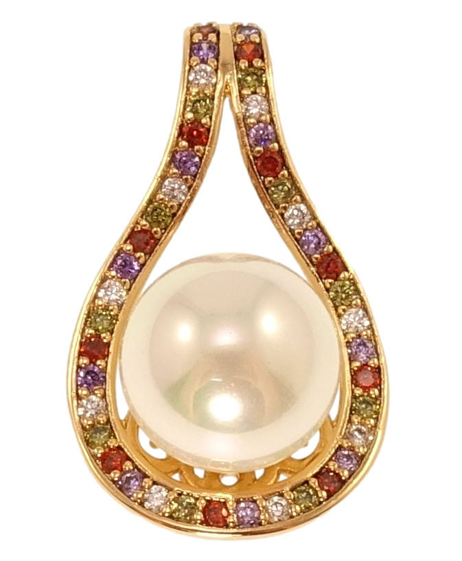 

Кулон Xuping Позолота 18K "Капелька с жемчужиной и разноцветным цирконием" для цепочки до 5мм