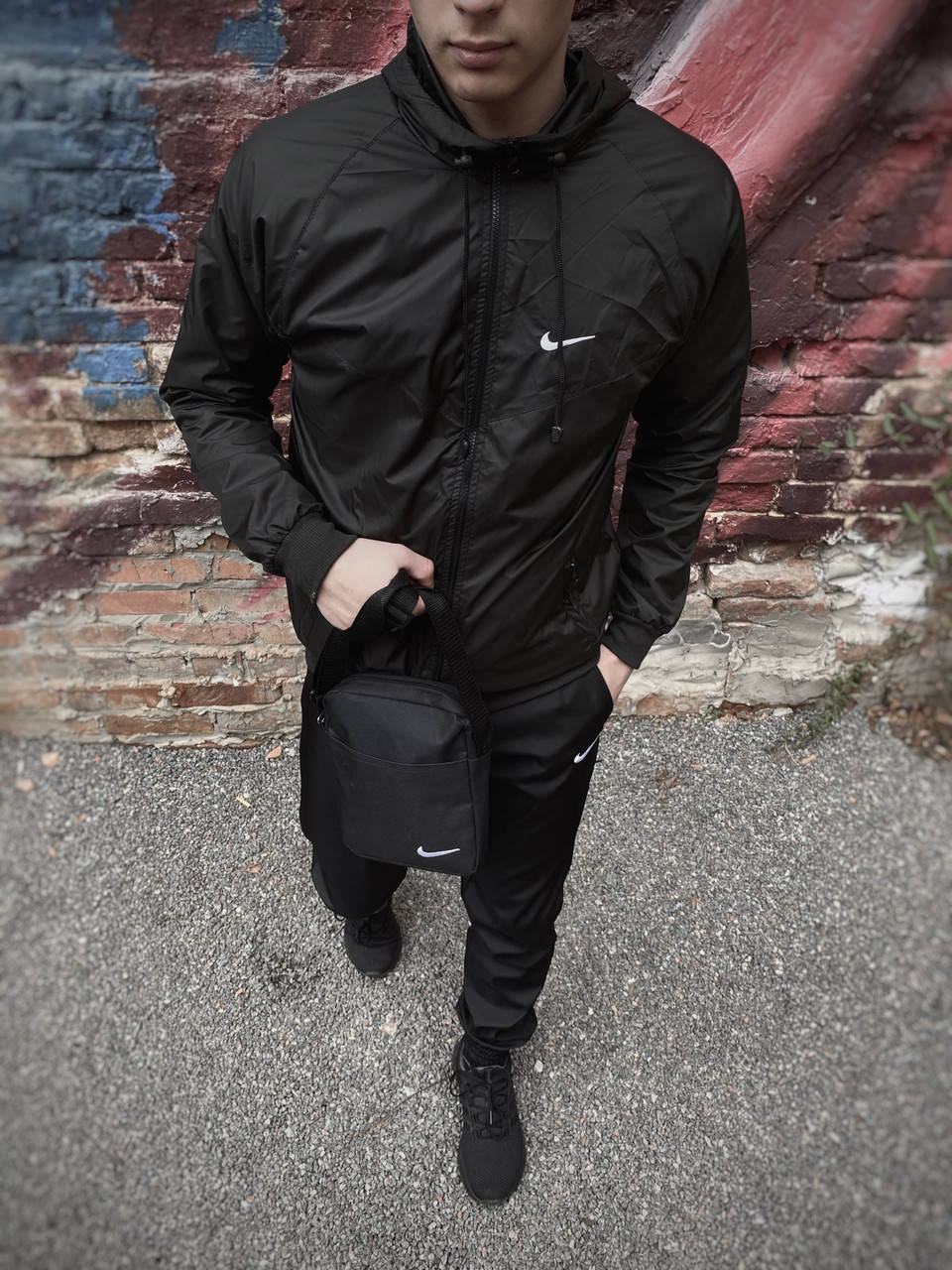 

Ветровка + Штаны + Подарок Nike Wind x black / осенний весенний спортивный костюм мужской, Черный