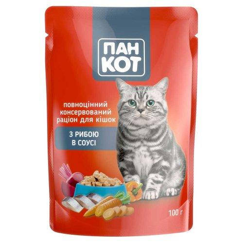 

Влажный консервированный корм пауч с Рыбой в соусе 100 г Пан Кот