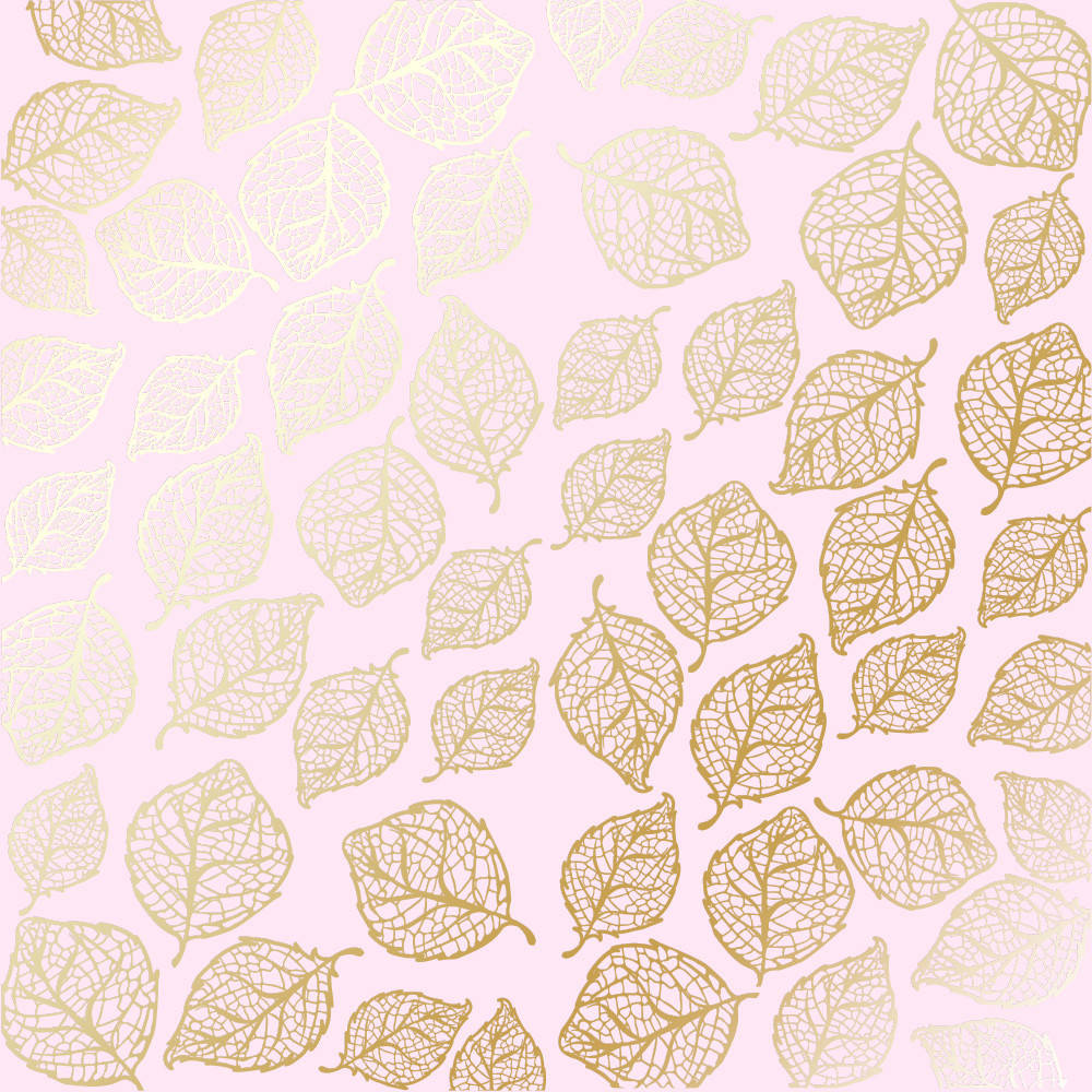 

Папір односторонній з фольгуванням - Golden Delicate Leaves Light pink - Fabrika Decoru - 30x30