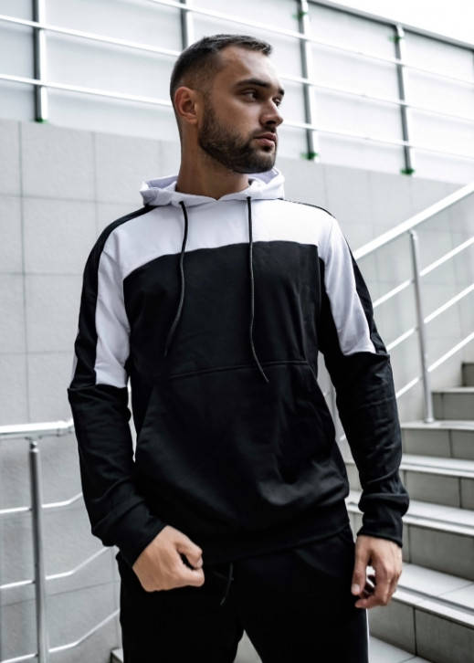 

Толстовка худи спортивная мужская с капюшоном демисезонная черная, Черный