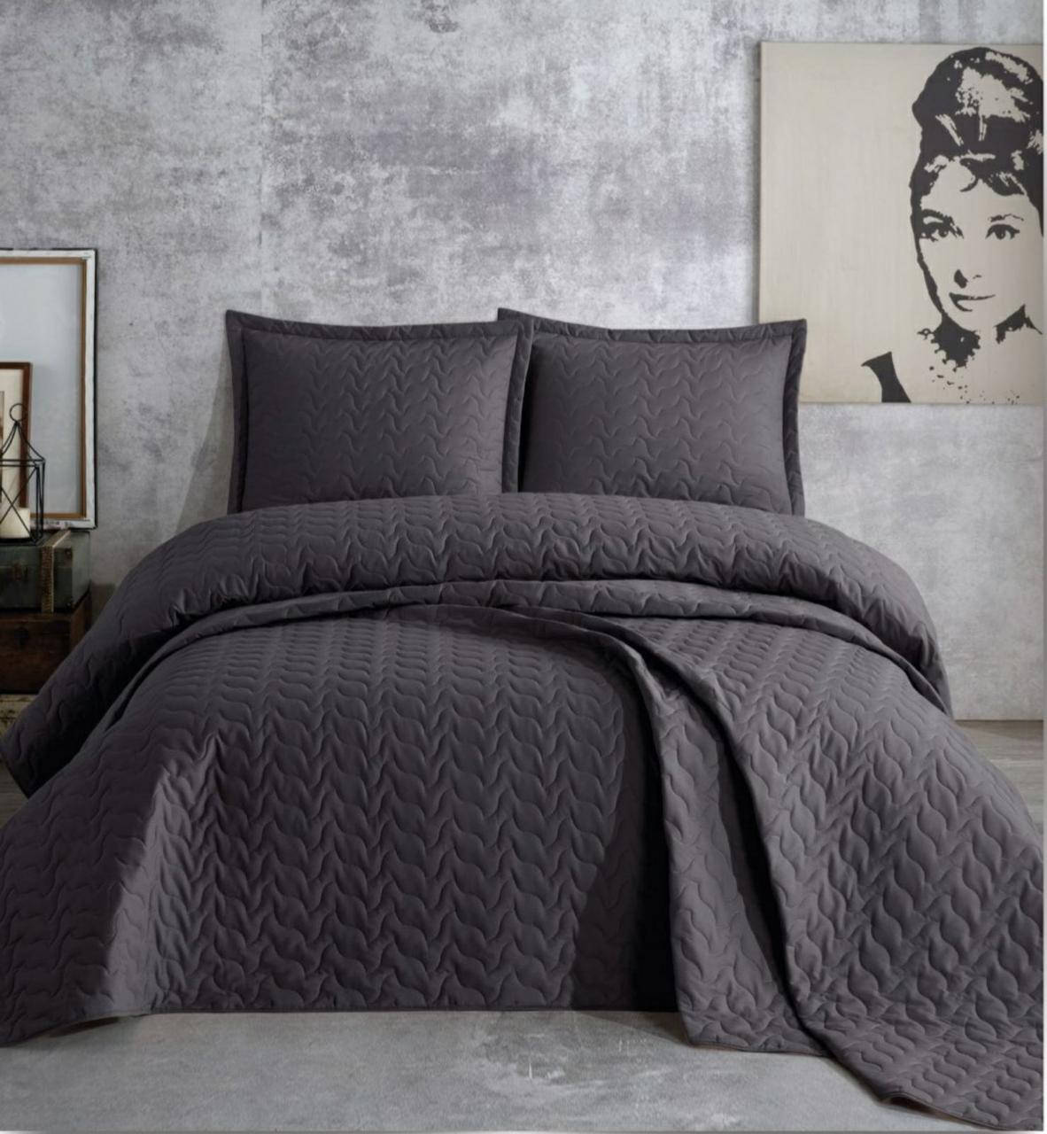 

Хлопковое покрывало  большое 240*260 с наволочками 50х70 2шт (TM Zeron) , Турция, Серый