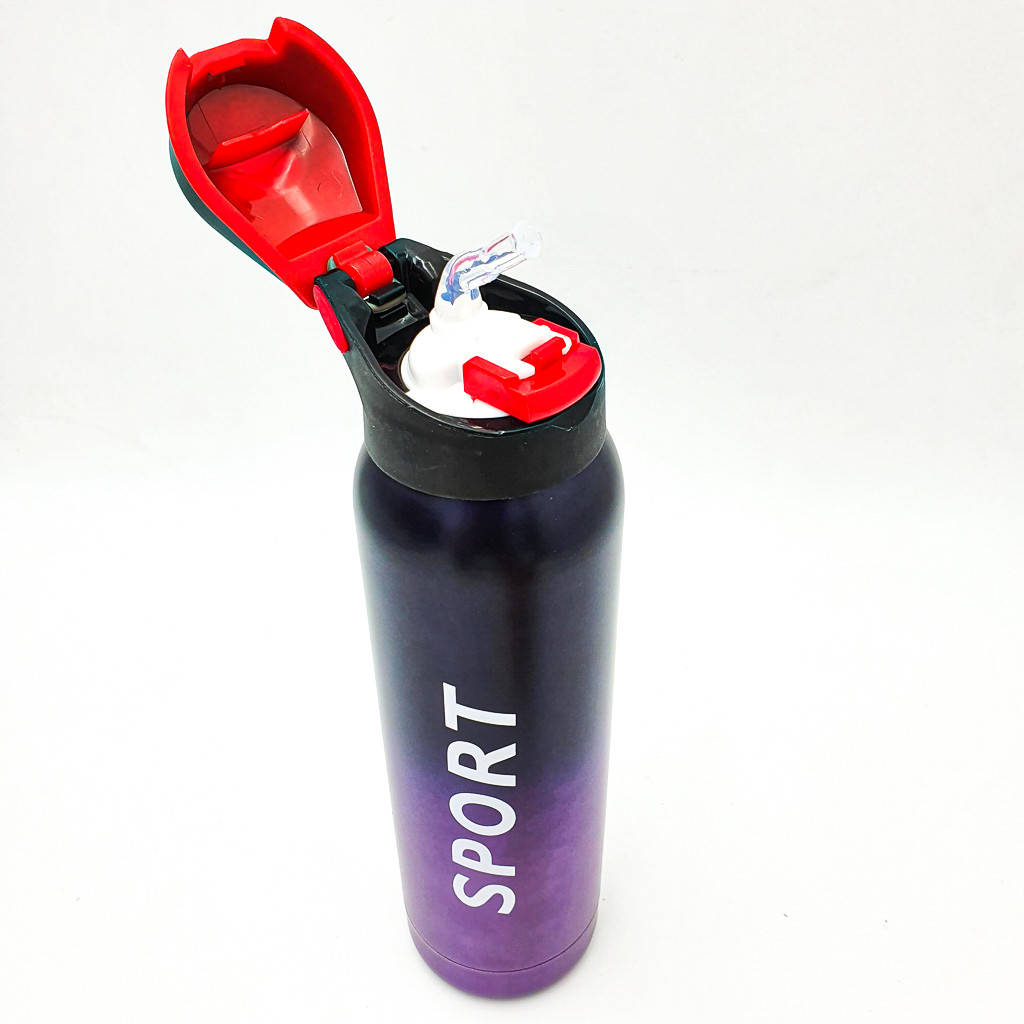 

Термос для воды напитков с трубочкой поилкой бутылка спортивная стальная SPORT 500мл черно-фиолетовый