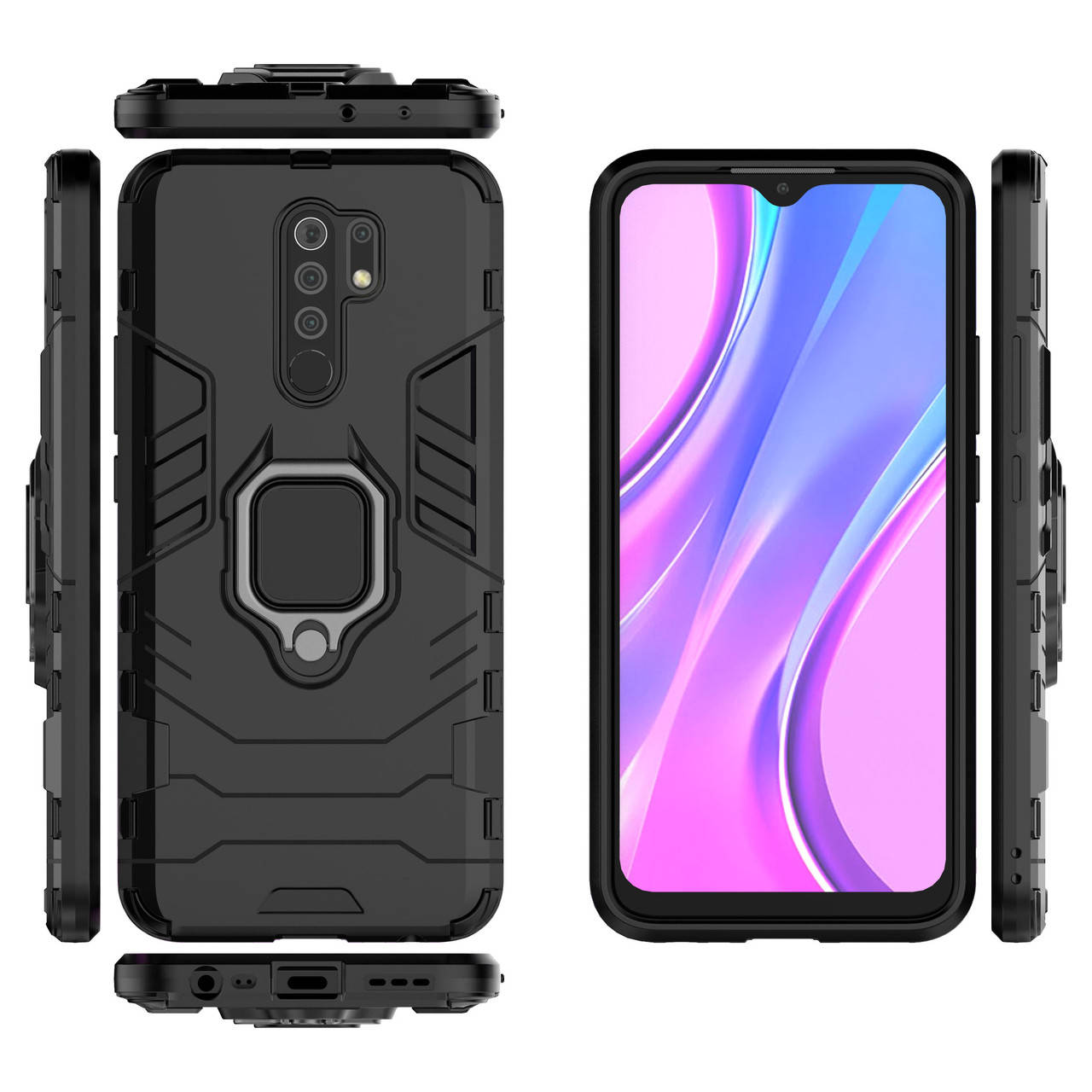 

Бронированный чехол для Xiaomi Redmi 9 с кольцом Black, Черный