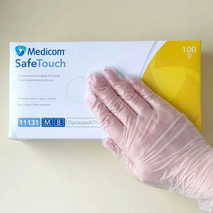 

Рукавички вінілові прозорі неопудрені SafeTouch® р.М, Прозрачный