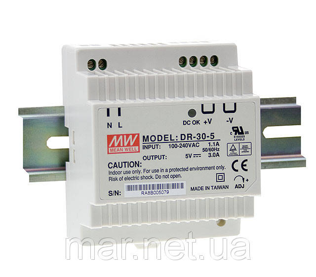 

DR-30-12 Блок питания Mean well 24вт,12в, 2А на Din-рейку