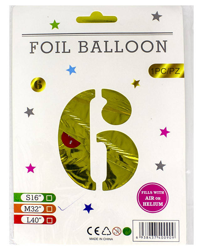 

Шар цифра 32" инд. упаковка золото "6"