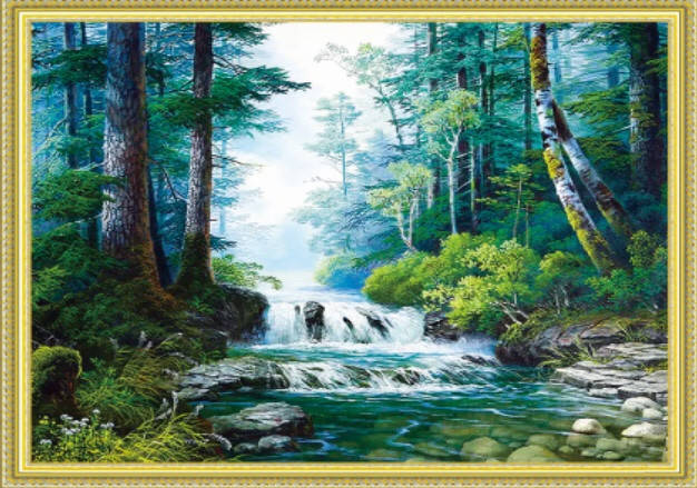 

50*40см Лесной водопад, алмазная живопись, полная выкладка