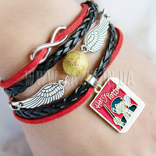 

Браслет Золотой Снитч черно-красного цвета с подвеской книга Гарри Поттер