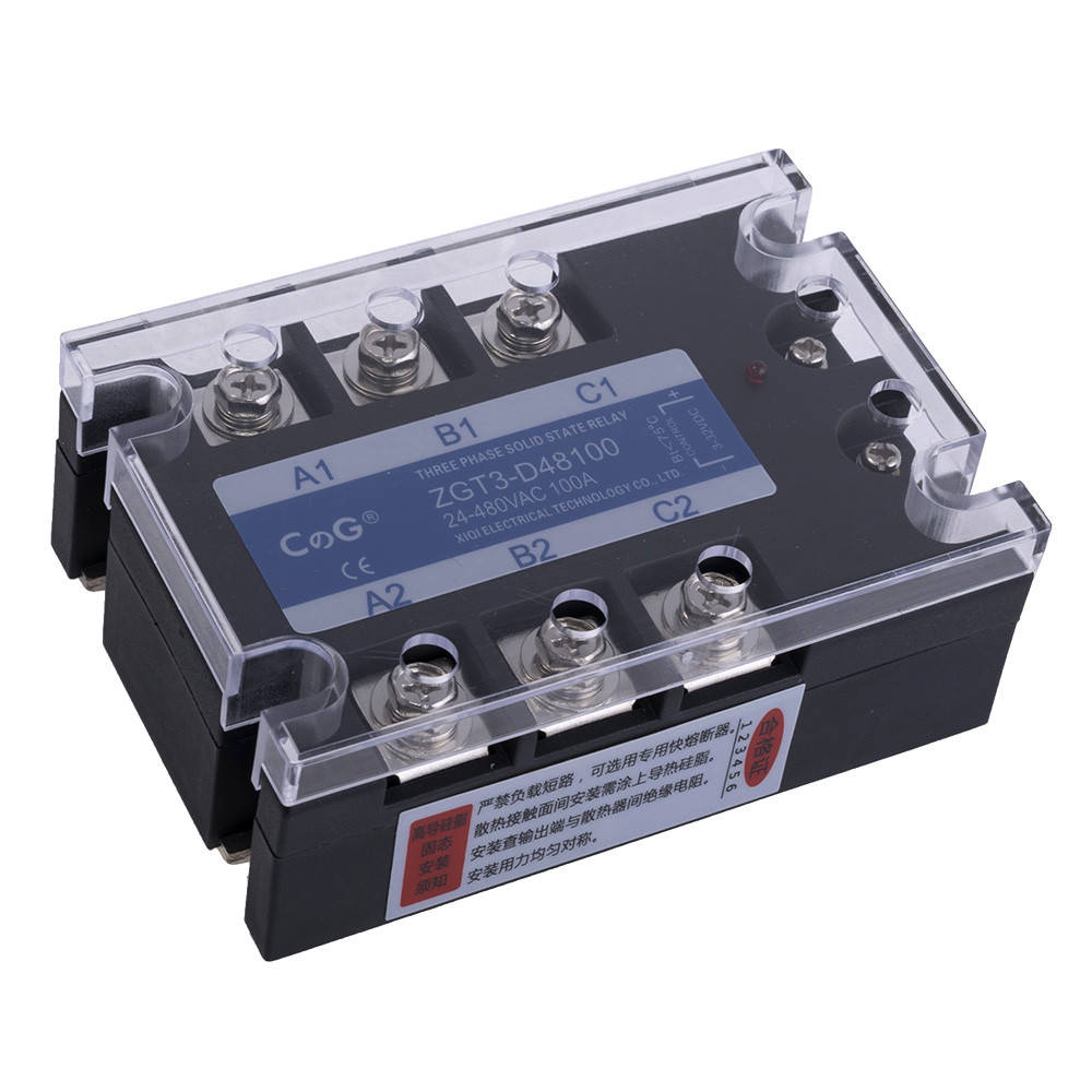 

Реле твердотельное ZGT3-100DA (CG) трехфазное 3-32VDC(25mA)/24-480VAC(100A) CG