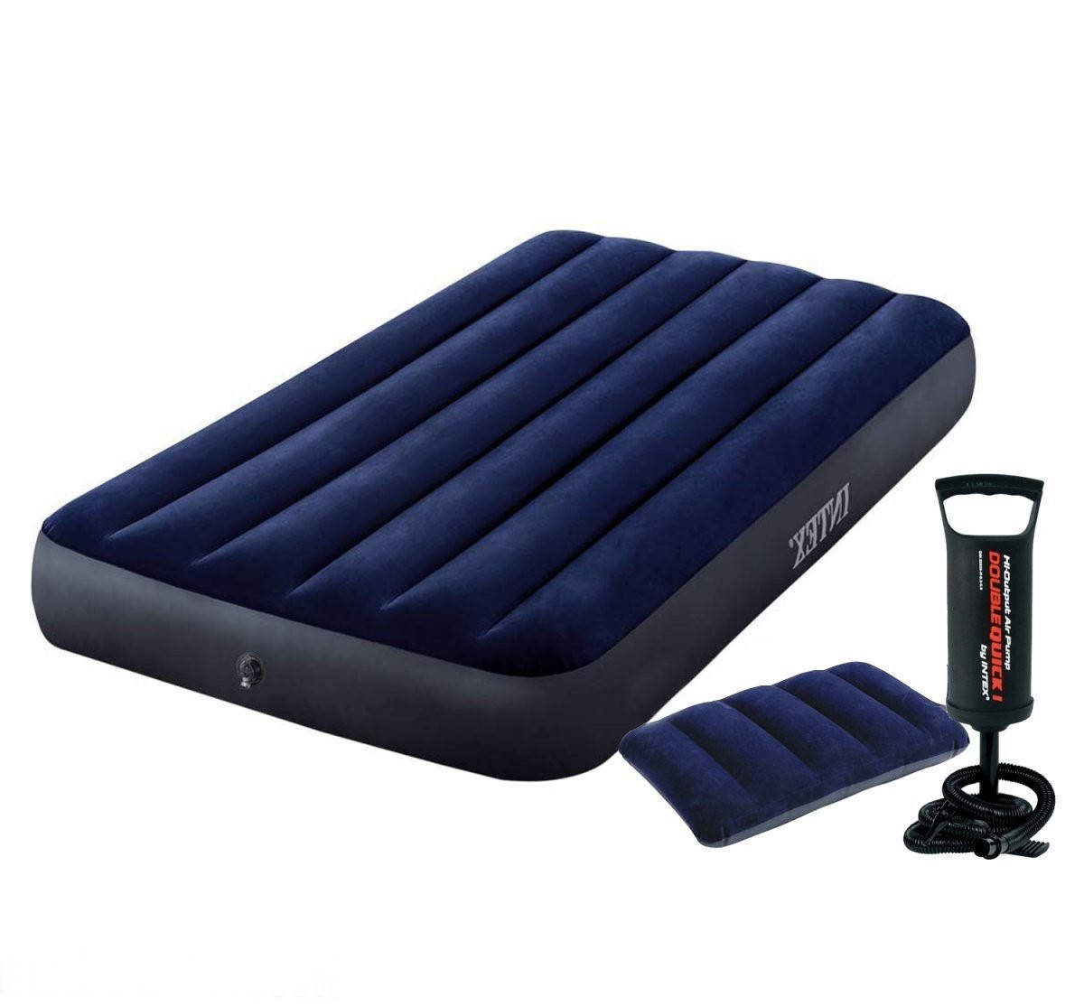 

Надувной одноместный матрас Intex 64757-2 размер 99х191х25 см с насосом и подушкой, Синий