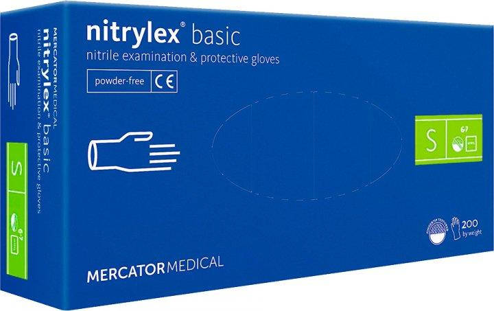 

Перчатки нитриловые Mercator Medical Nitrylex Basic неопудренные размер S синие, Синий