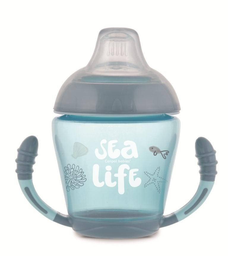 

Кружка непроливайка з м'яким силіконовим носиком 230 мл Sea Life Canpol babie - сіра