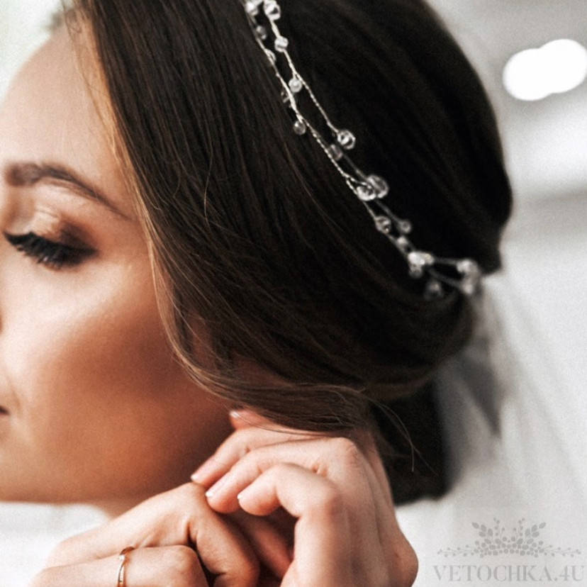 

Свадебный веночек с переплетением, веточка для волос с хрустальных бусин