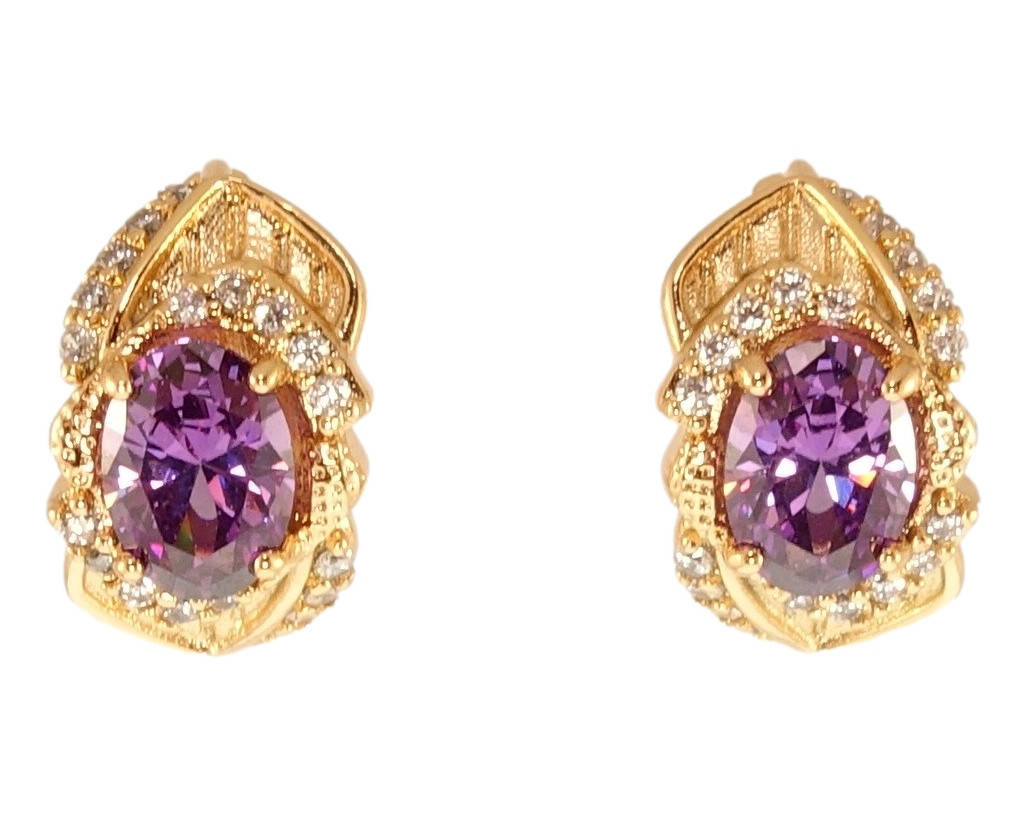 

Серьги Xuping Позолота 18K колечки "Фантазийный орнамент с сиреневыми кристаллами"