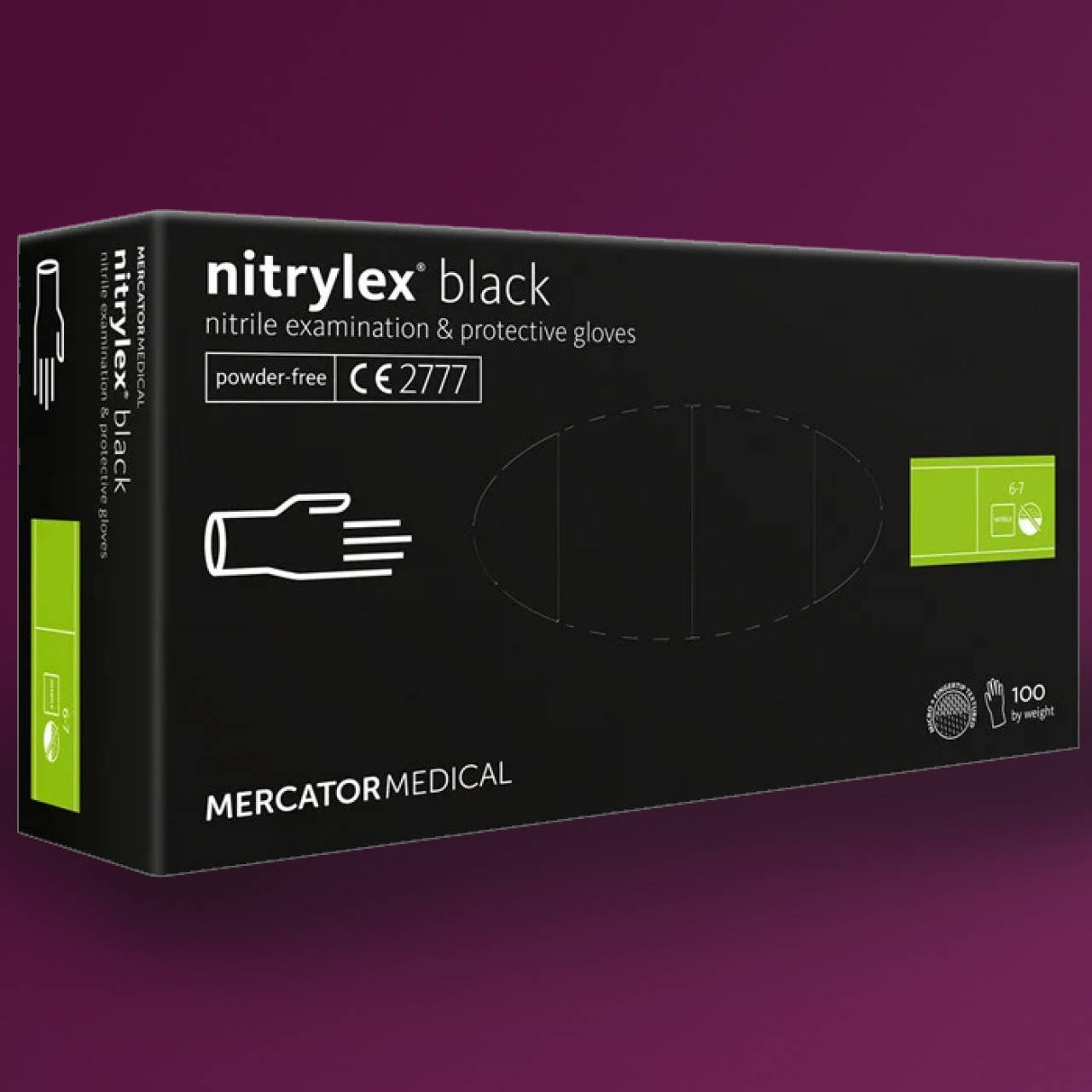 

Перчатки нитриловые чёрные без пудры NITRYLEX® black M (100шт\1000шт), Черный