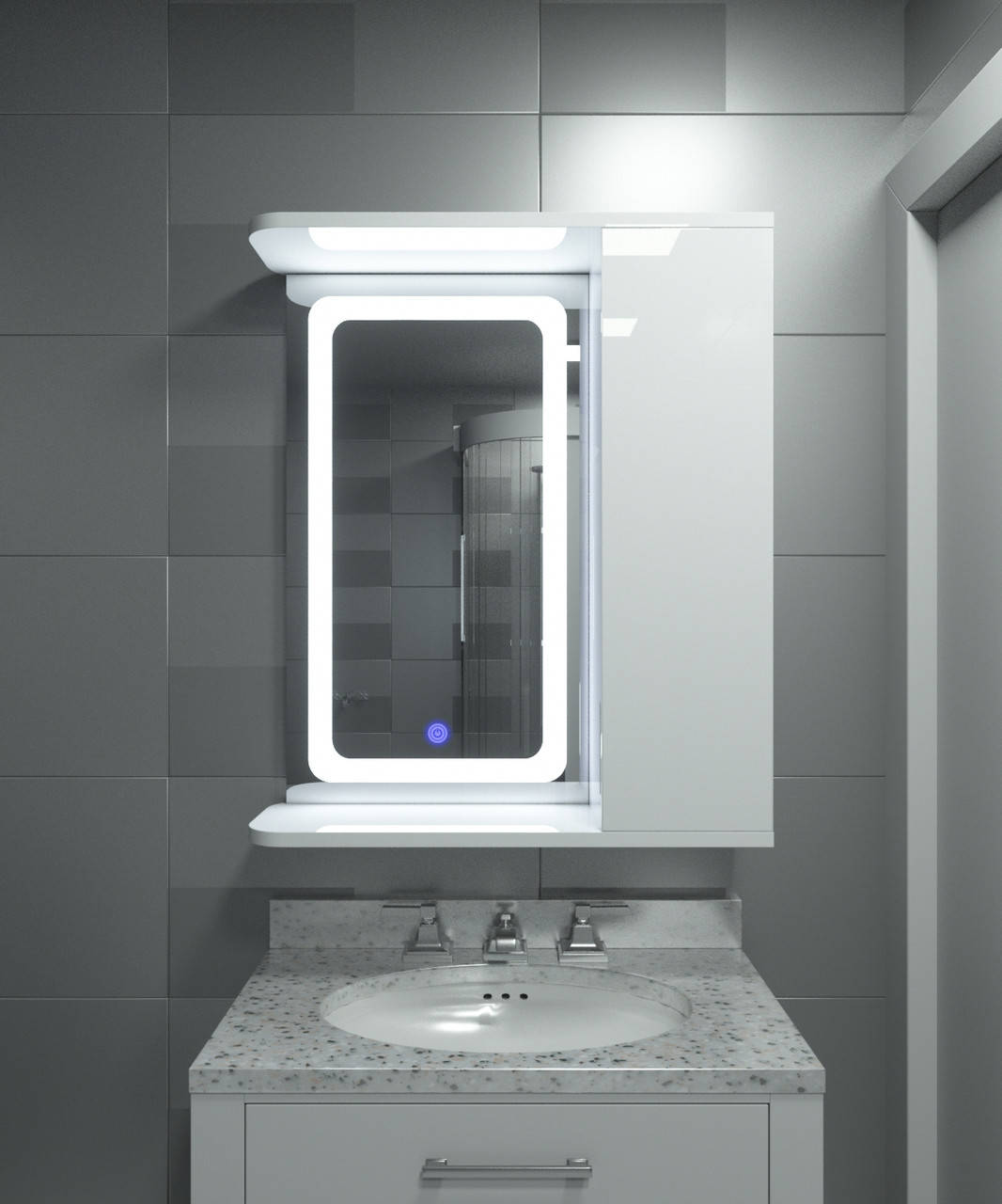 

Зеркальный шкаф с LED подсветкой ШК604 (600х700х150) с сенсором дверь справа
