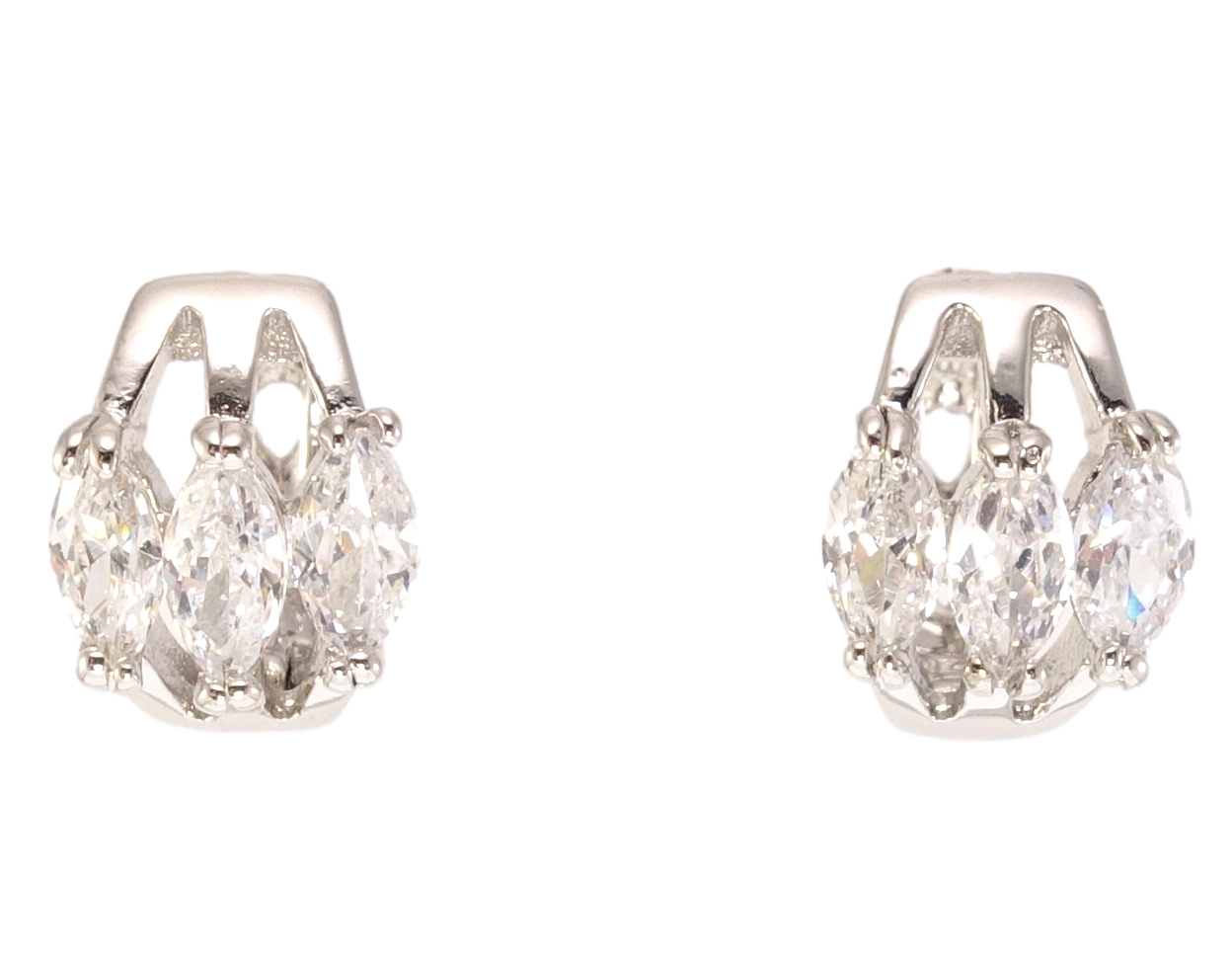 

Серьги СМ Родий колечки "Три кристалла в огранке Маркиз"