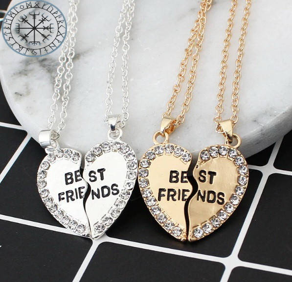 

Парные подвески BEST FRIENDS лучшие друзья кулоны две половинки сердца со стразами