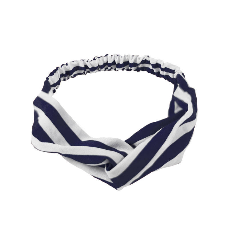 

Повязка для фиксации волос Lesko 1001 Полосатая синяя на резинке чалма девушкам, Синий