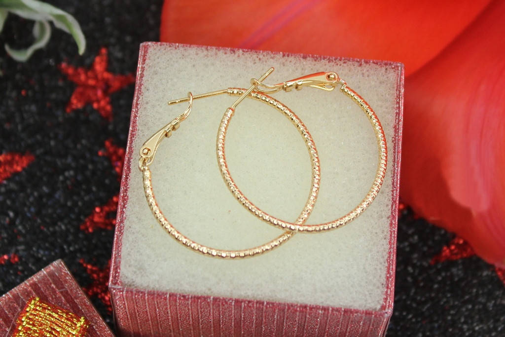 

Серьги кольца Xuping Jewelry 3 см рифленые золотистые