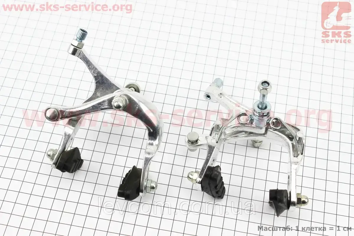 

Тормоз "ШОССЕ" V-brake задний+передний алюминиевый, ход колодки 48-68мм, клещевого типа
