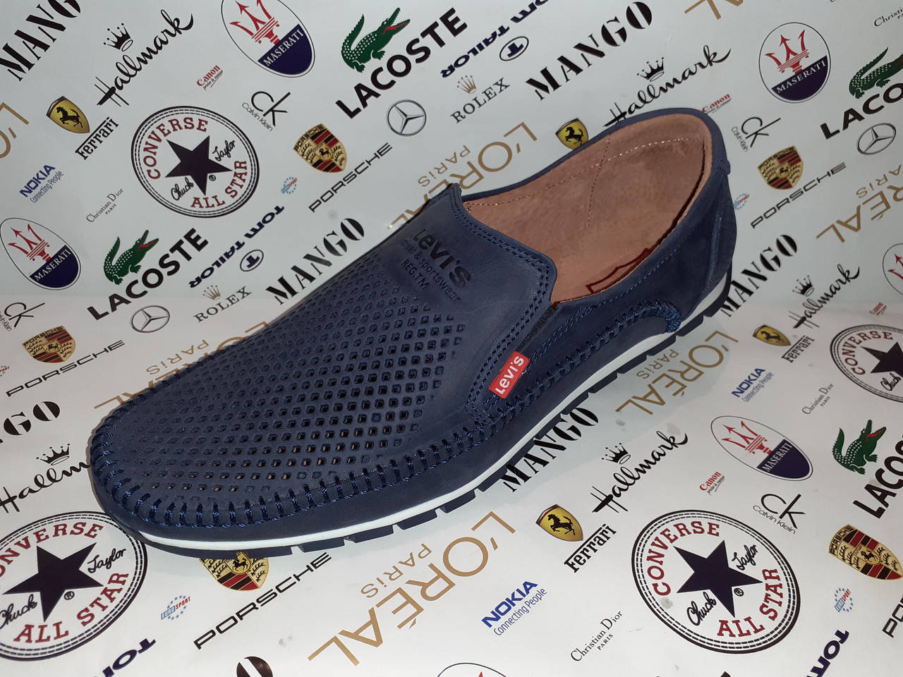 

LEVI'S STREET синие фирменные мужские летние кожаные мокасины