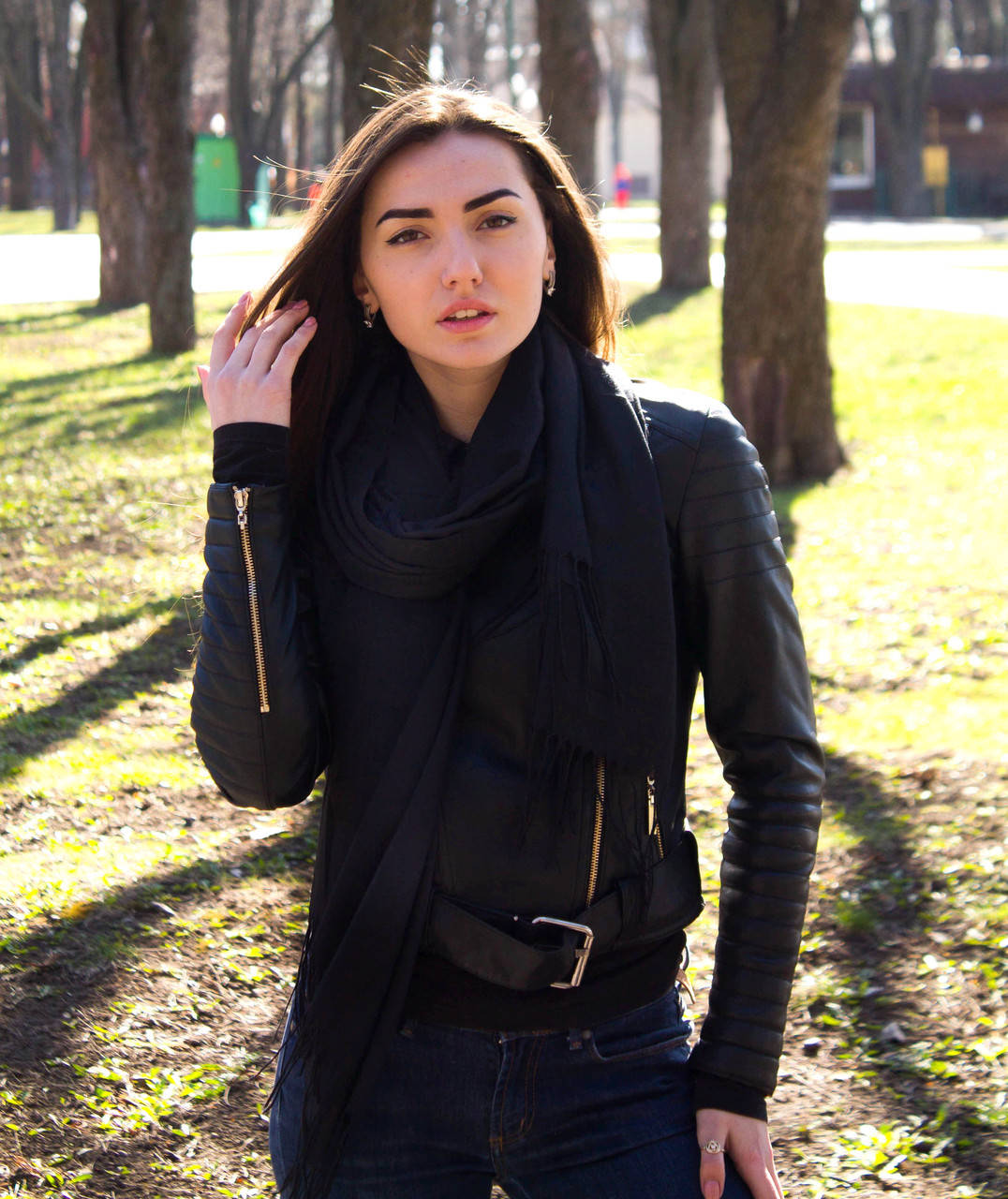 

Палантин однотонный без рисунка весенний осенний коттон Саманта, Черный