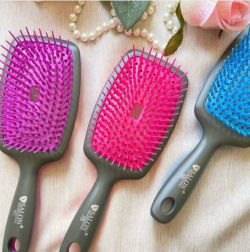 

Массажная щётка для волос Salon Professional силиконовые зубья квадрат, Розовый