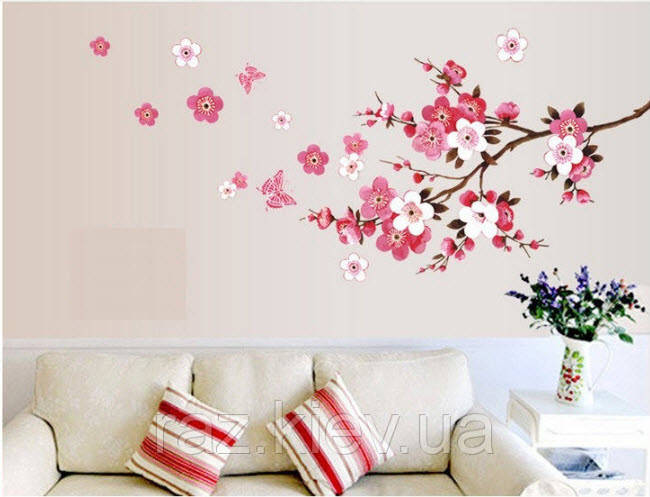 

Наклейка на стену, виниловые наклейки декоративное цветущее дерево сакура 120см*50см (лист60*45см), Разные цвета