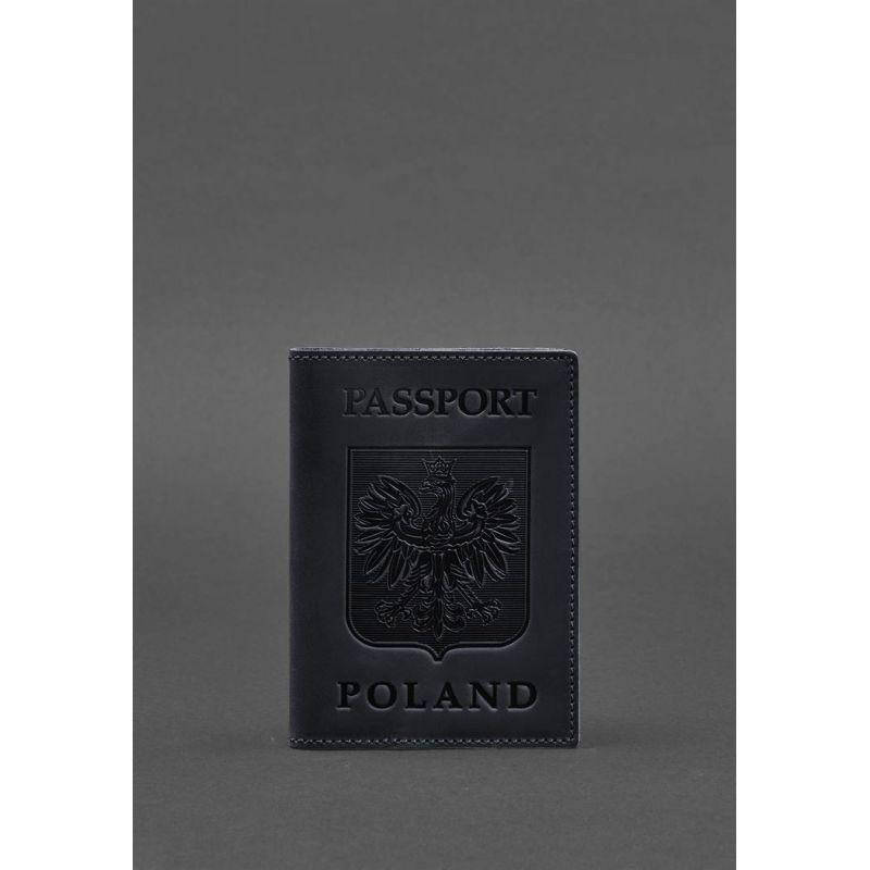 

Кожаная обложка для паспорта с польским гербом темно-синяя Crazy Horse