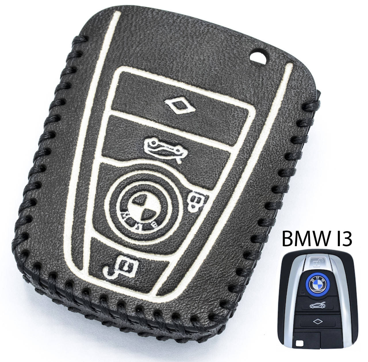 

Оригинальный кожаный чехол (футляр) для ключа BMW I3 на 4 кнопки "LEATHER CASE I3" (I3 черный)