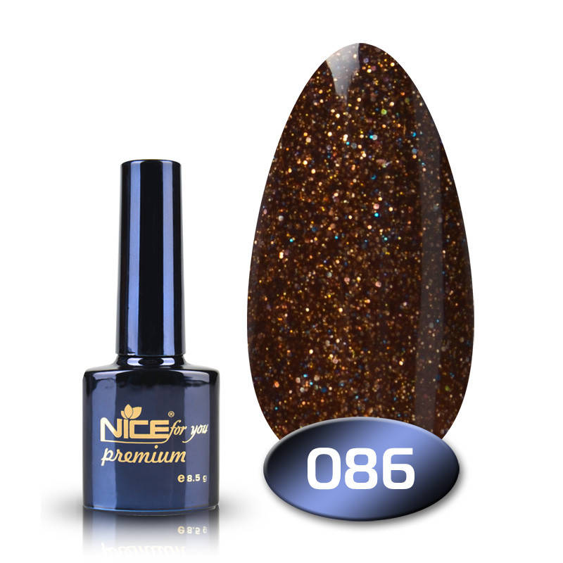 

Гель-лак Nice for you Premium 086 коричневый с голографическими блестками 8,5 мл