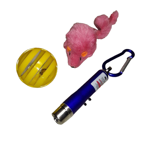 

Набор Игрушек для кота лазер с фонариком, мышка и мячик звенящий 3шт разноцветный