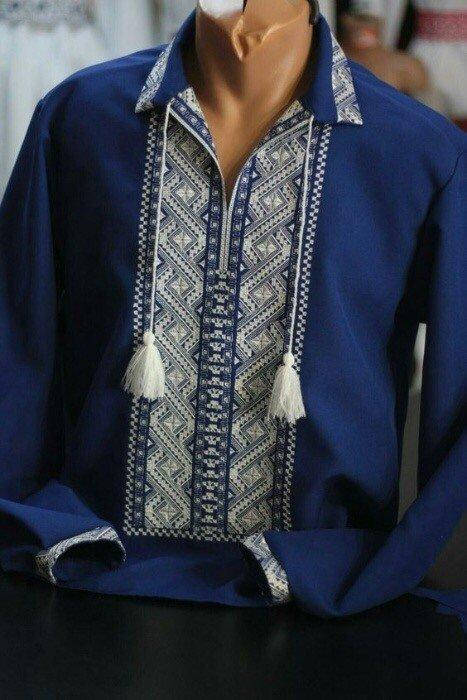 

Вишиванка, чоловіча вишита сорочка на темно-синьому домотканому полотні (Арт. 02038)