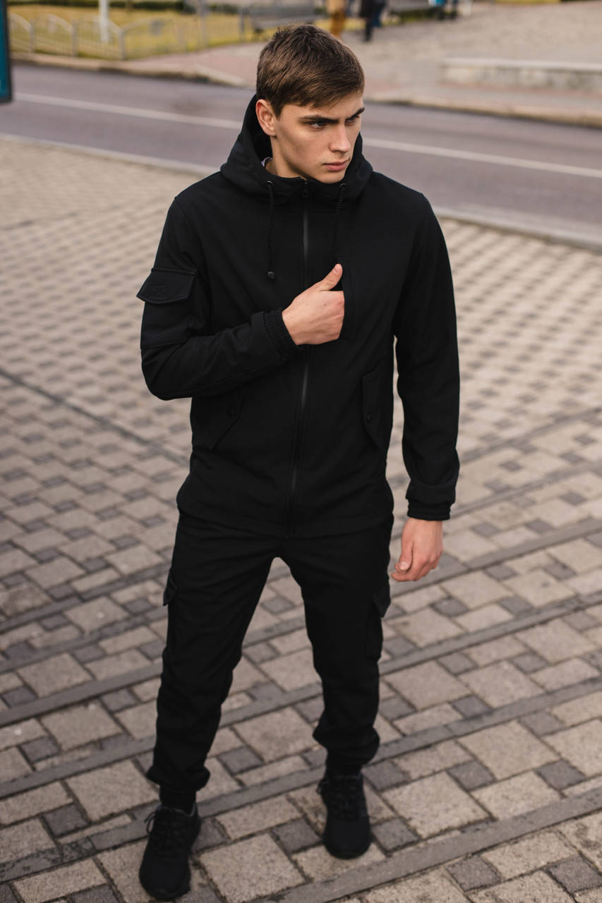 

Куртка Soft shell + штаны black | спортивный костюм мужской осенний весенний ЛЮКС, Черный