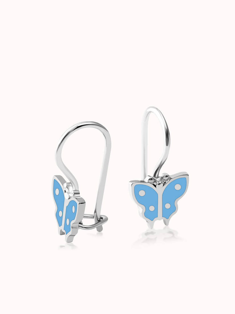 

Детские серебряные серьги Бабочки с эмалью и мелким фианитом