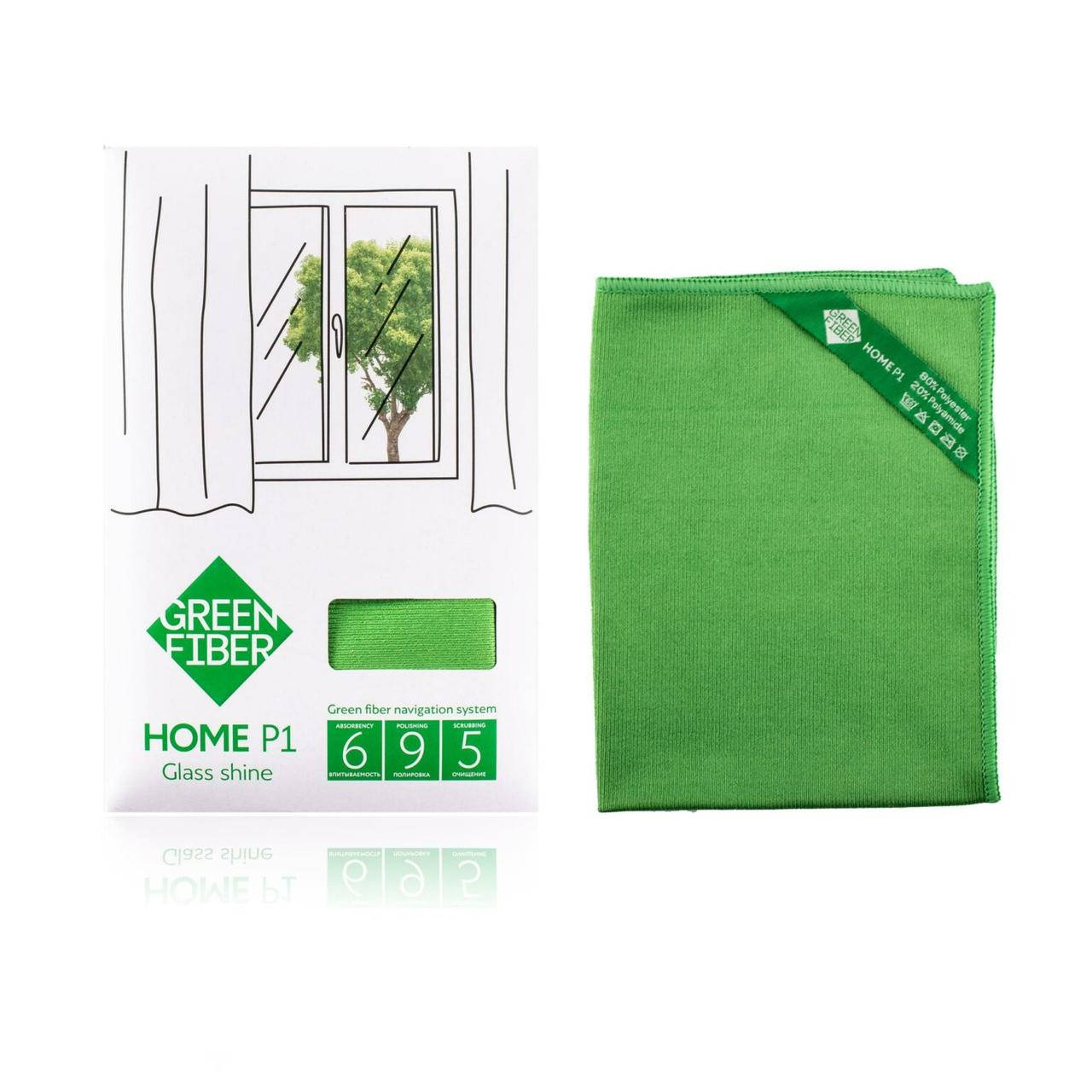 

Салфетка GreenWay Green Fiber HOME P1, Файбер для стекла, зеленый (08007), Зелёный