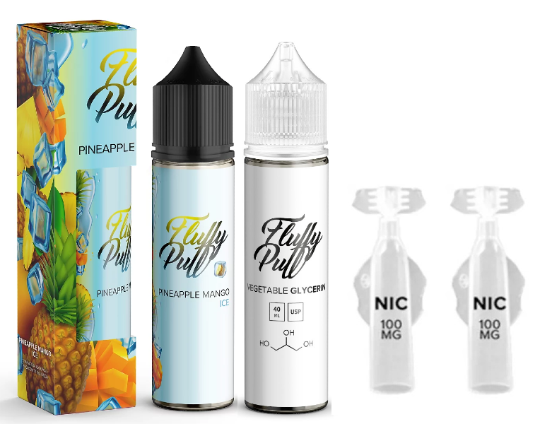 

Набор для самозамеса жидкости Fluffy Puff Pineapple Mango Ice 60 мл. 6 мг/мл