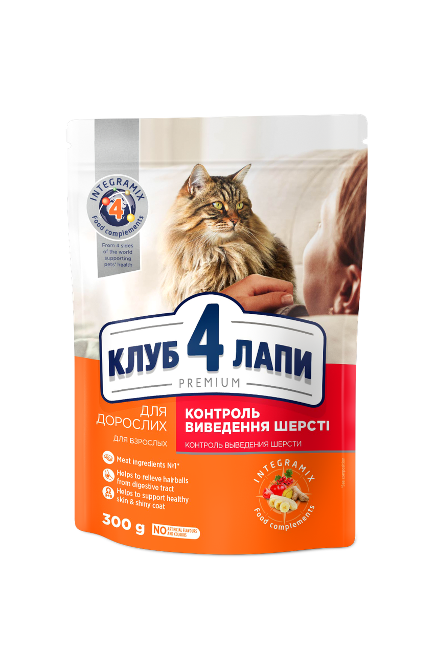 

Сухой корм для котов 4 Лапы Премиум выведение шерсти CLUB 4 PAWS