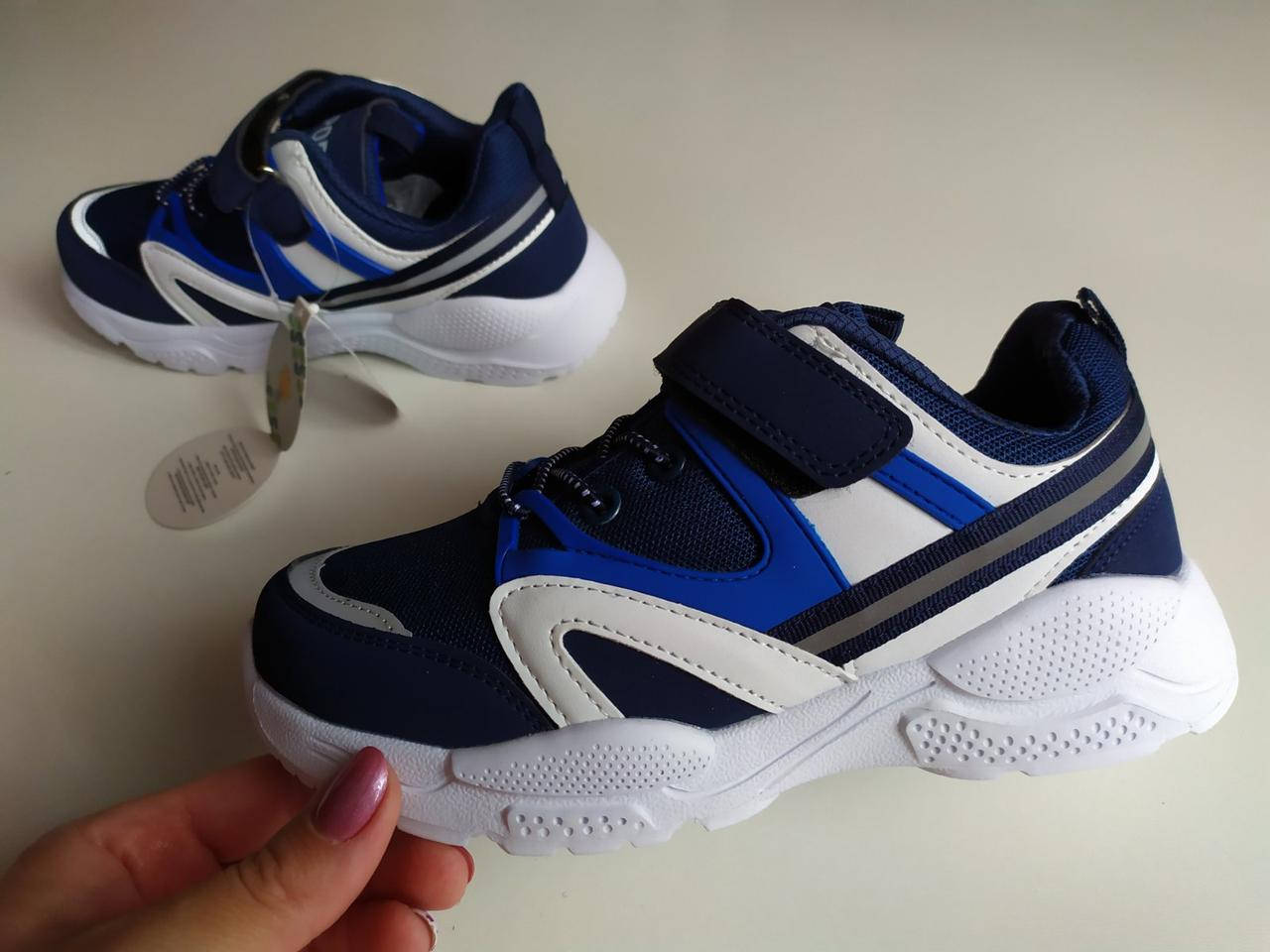 

Кроссовки для мальчиков на липучке кожзам с текстилем Тоm.М сине-белые 38