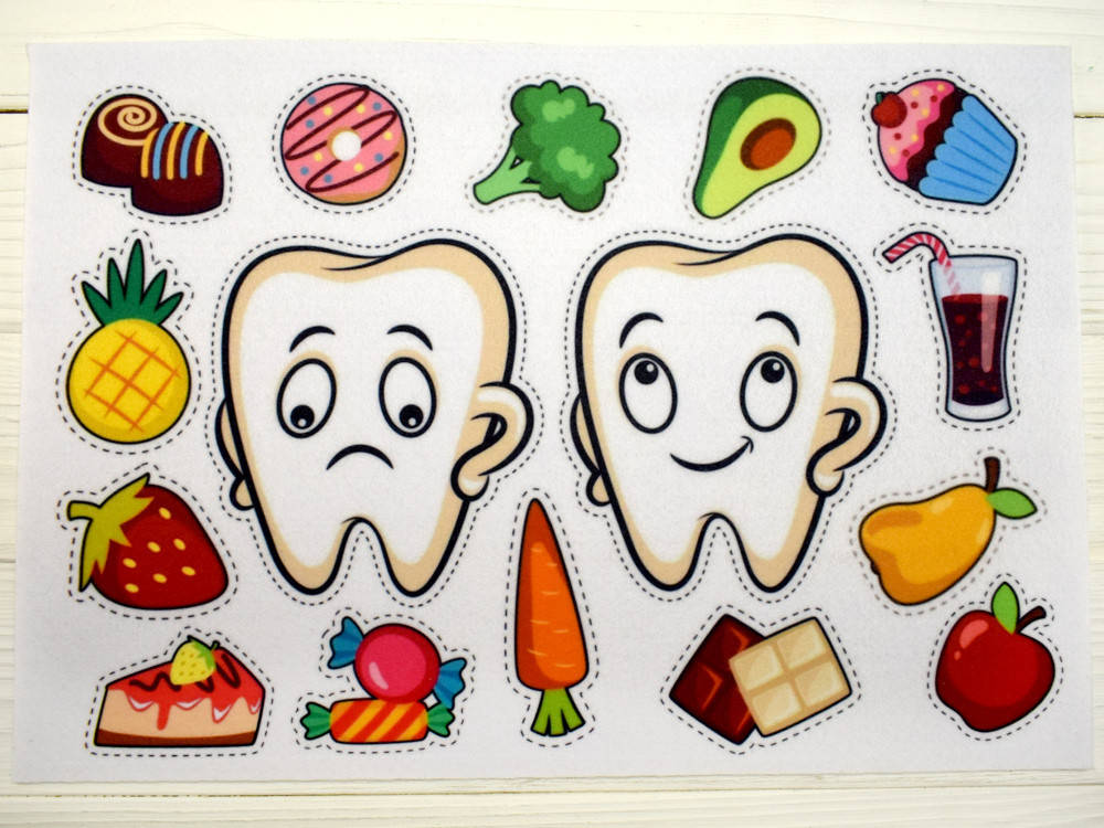 

Фетр с принтом "Зубки: вредно, полезно " (Корейский жесткий 1,2 мм)